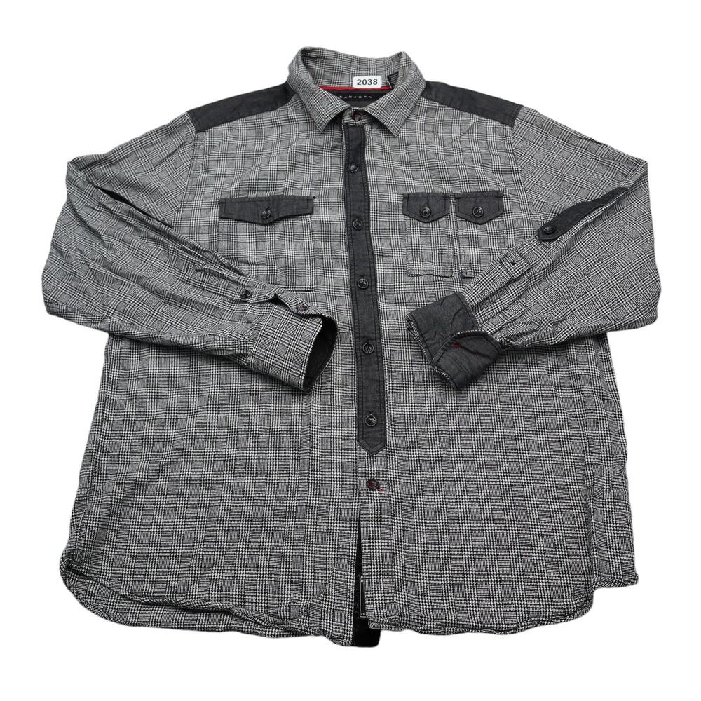 Sean John Shirt Mens L Gray Black Long Sleeve Button Up Street Dress Work Office